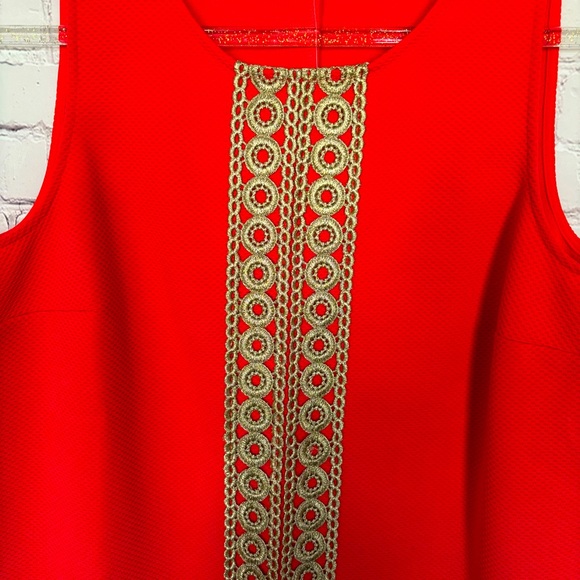 PAPPAGALLO Sleeveless Shift Dress with Gold Lace Trim--M - Picture 2 of 16